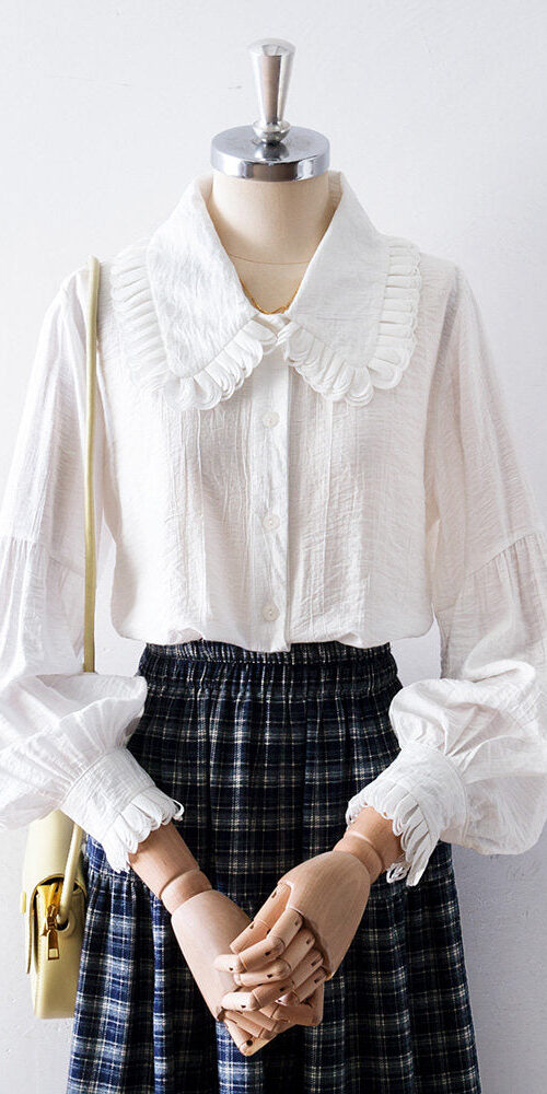 RUFFLED PETER PAN COLLAR PUFF SLEEVE CRINKLED BLOUSE