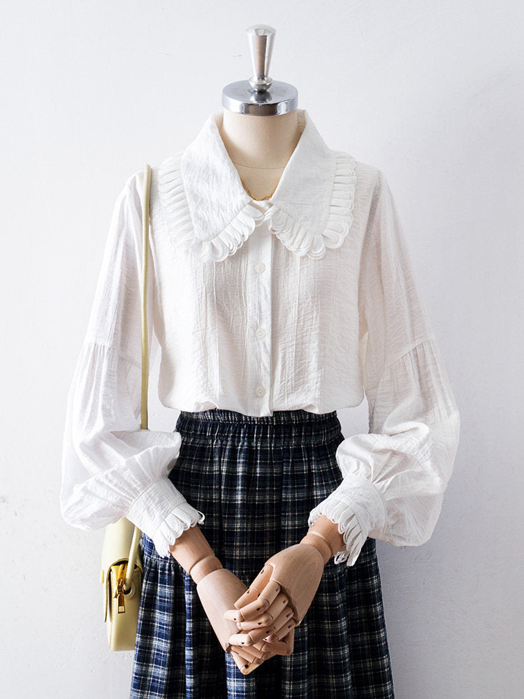 O1CN01uIQ5AP1fP8ZOUatB8__163593998 RUFFLED PETER PAN COLLAR PUFF SLEEVE CRINKLED BLOUSE