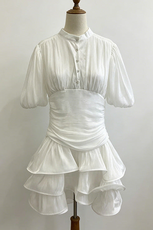 WHITE TIERED RUFFLE MINI DRESS FOR COCKTAIL PARTY
