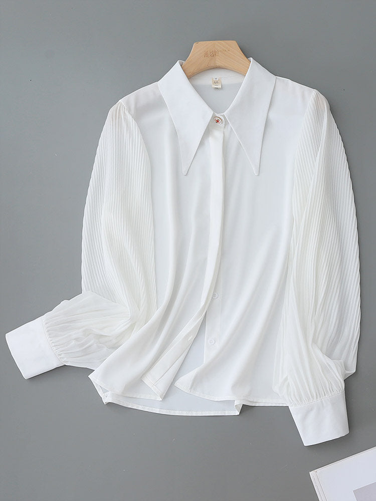 O1CN01vBZW7p1fP8LKEQGoz__163593998 OVERSIZED POINT COLLAR PLEATED SATIN BLOUSE