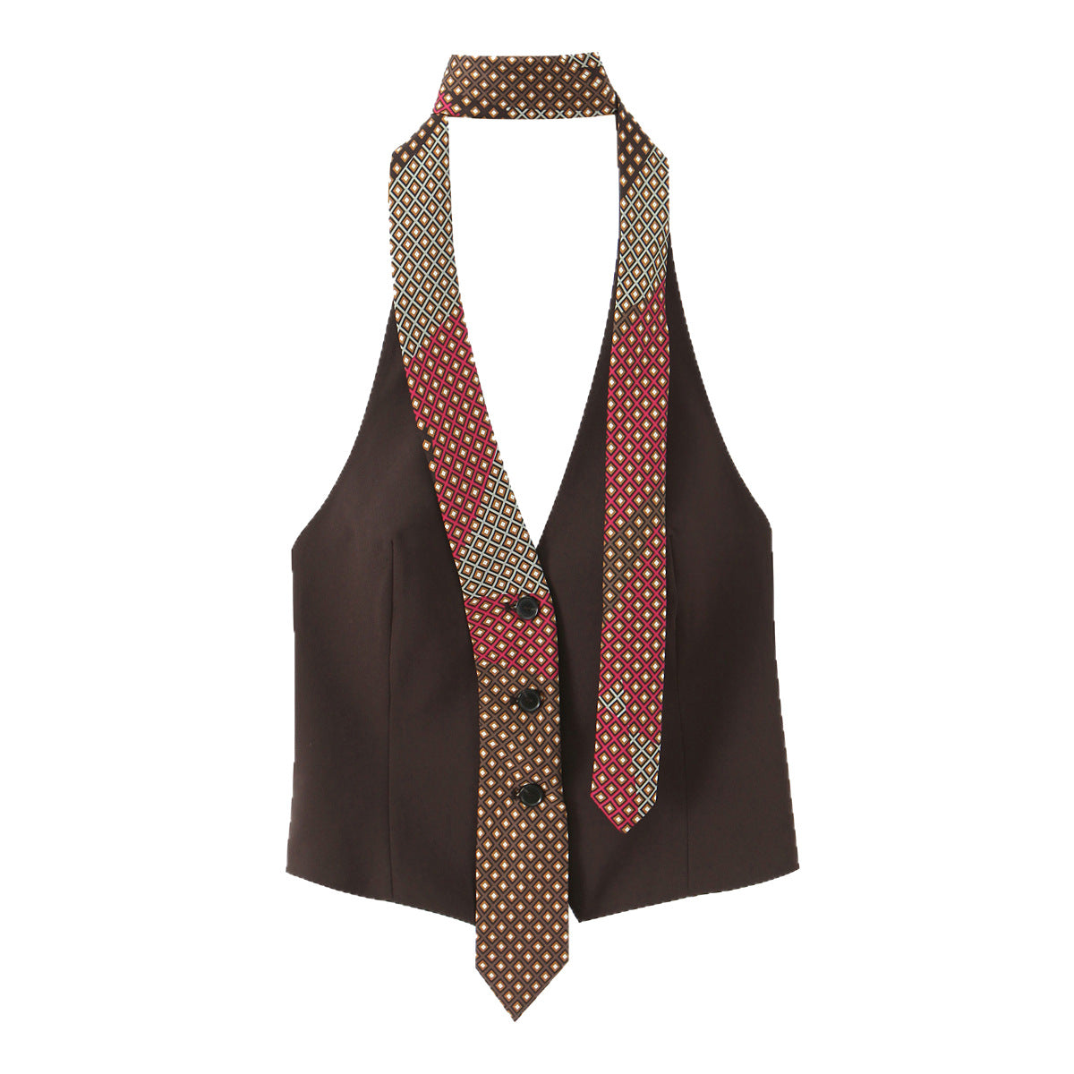 PRINT HALTER WAISTCOAT TOP SLEEVELESS VACATION STYLE