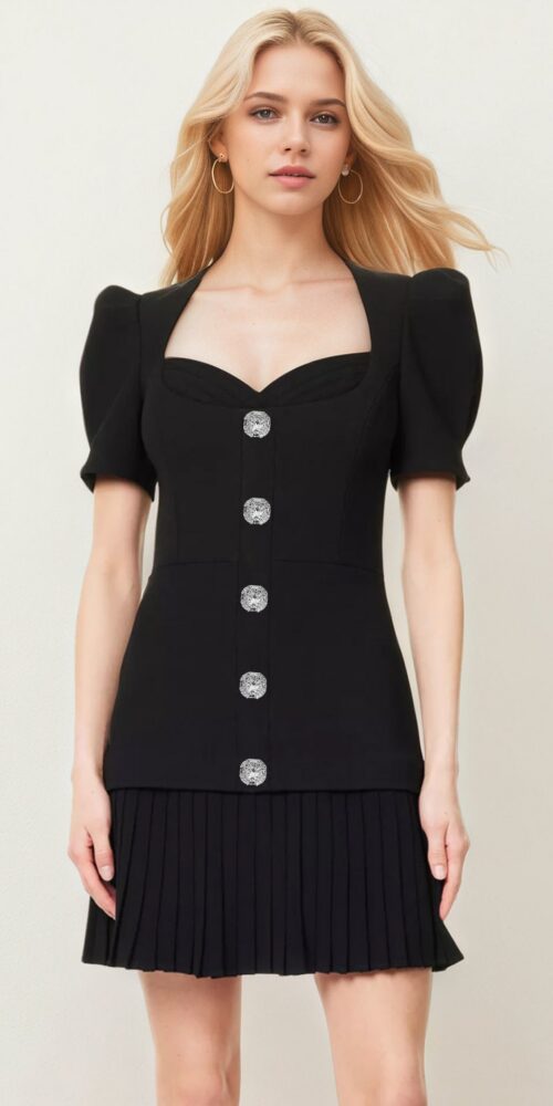 O1CN01vPPtkX1zMCI9nb5xv__2217524266699-0-cib BLACK PUFF SLEEVE SQUARE NECK RHINESTONE MINI DRESS