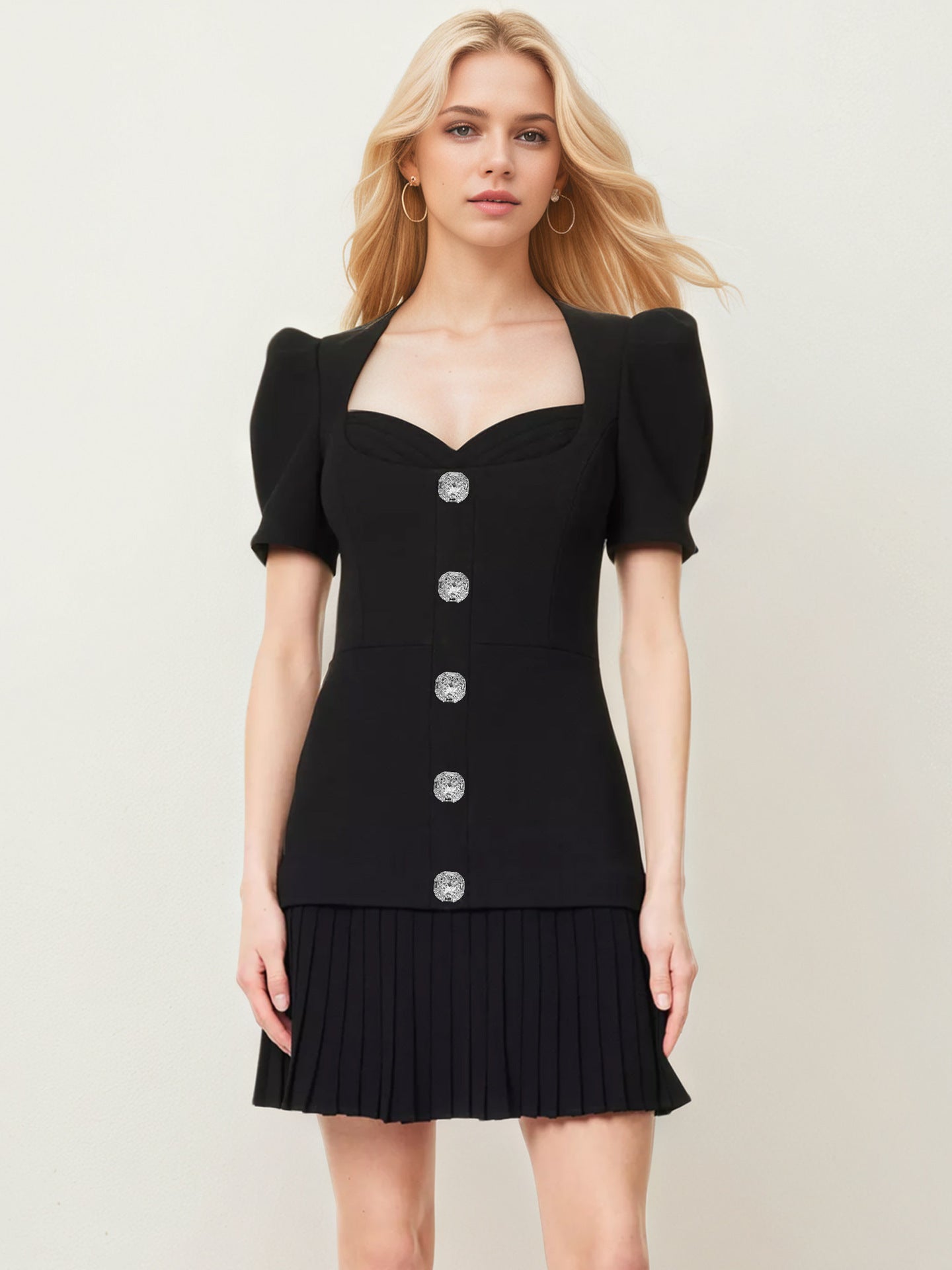 O1CN01vPPtkX1zMCI9nb5xv__2217524266699-0-cib BLACK PUFF SLEEVE SQUARE NECK RHINESTONE MINI DRESS