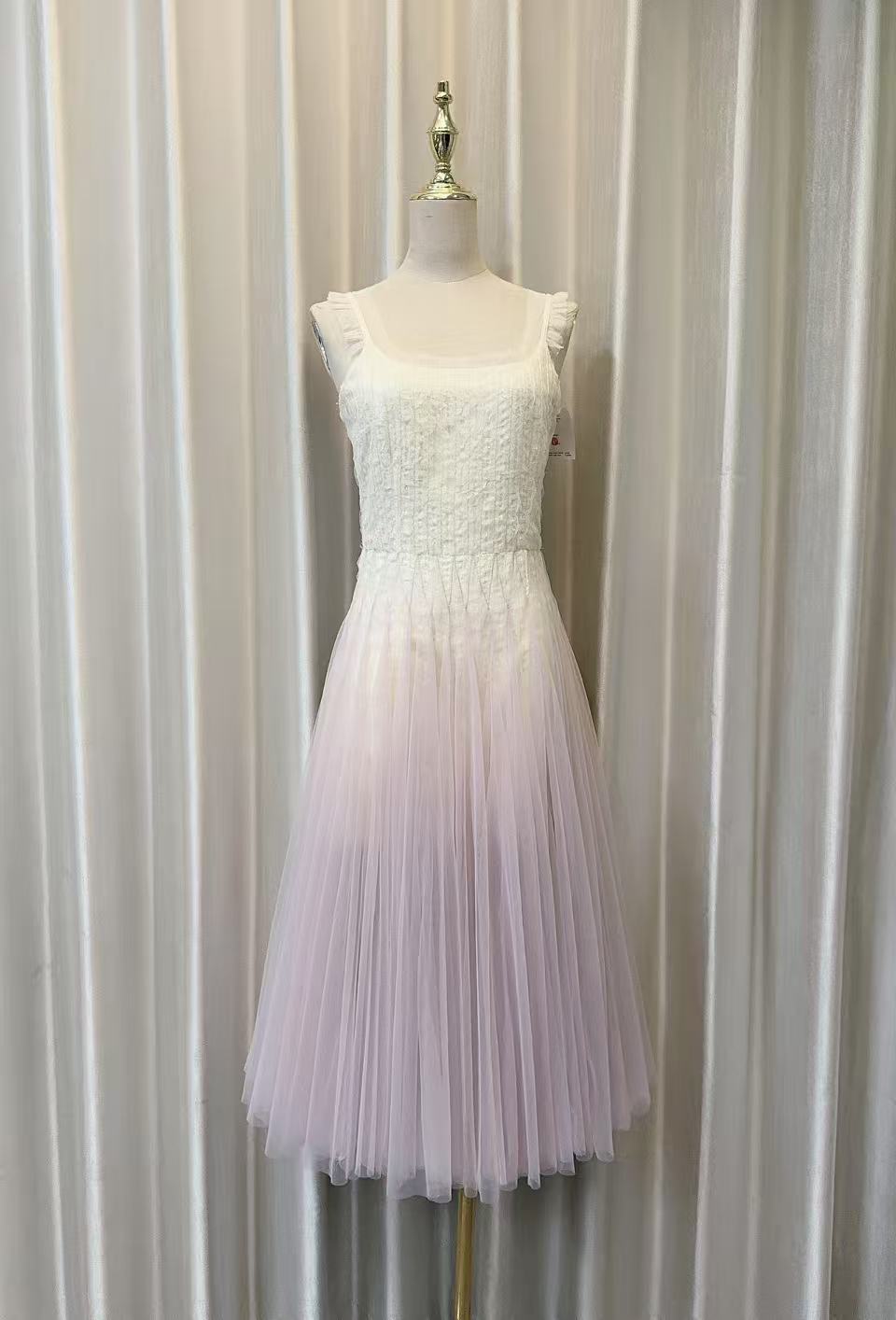 GRADIENT TULLE MIDI DRESS RUFFLE STRAPS WEDDING GUEST