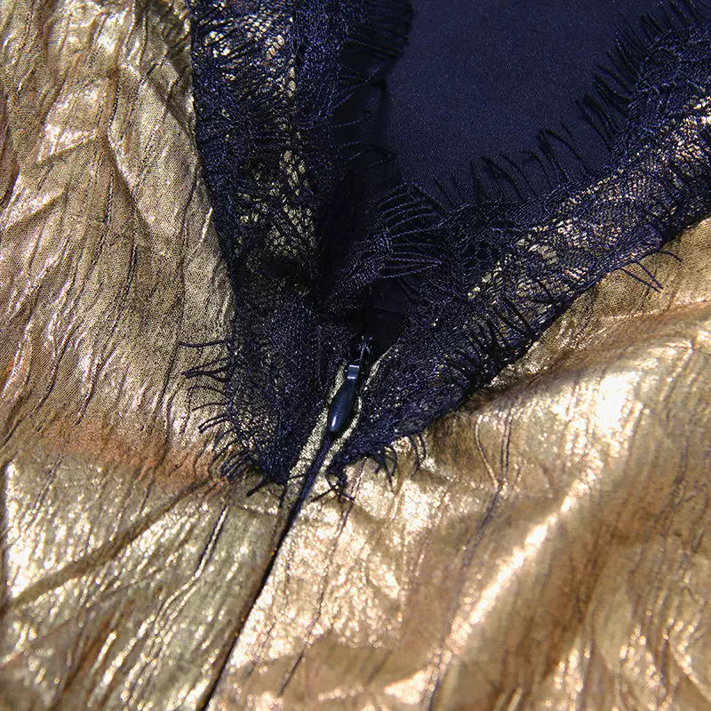 O1CN01xSjJUp293YQretV8C__3998398012 GOLD LACE TRIM MERMAID MAXI DRESS, SPAGHETTI STRAP EVENING GOWN