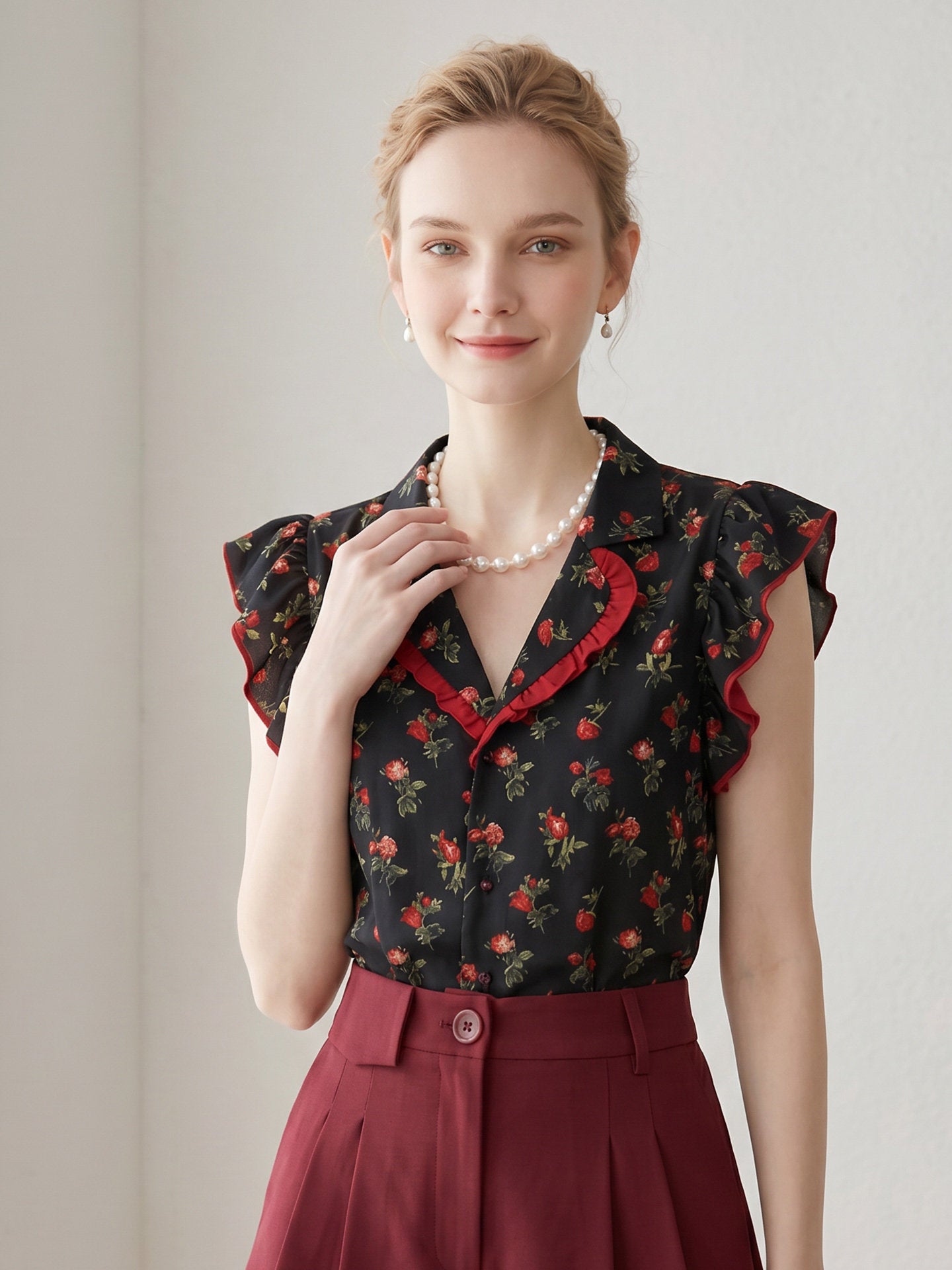 O1CN01yQbzyb1fP8cPpgU06__163593998 RED ROSE RUFFLE SLEEVELESS SHIRT FOR WEDDING GUEST