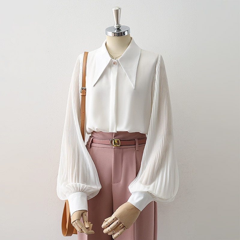 O1CN01yWVZFG1fP8L9iAoh9__163593998 OVERSIZED POINT COLLAR PLEATED SATIN BLOUSE