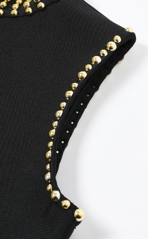O1CN01yZrkDm1SHjBXt0MQT__2218857642222-0-cib BLACK GOLD BEADED BODYCON DRESS, HEAVYWEIGHT STRETCH KNIT COCKTAIL