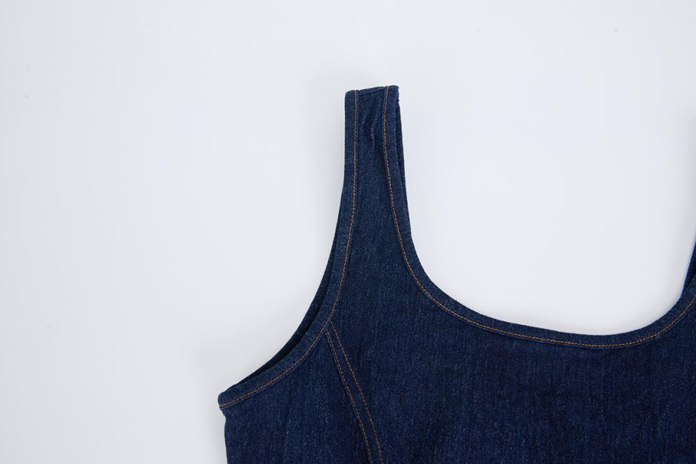 O1CN01yqcGoE1rKLrfkc4qO__2206680355612-0-cib DARK BLUE DENIM FIT-AND-FLARE MIDI DRESS FOR WEDDING GUEST