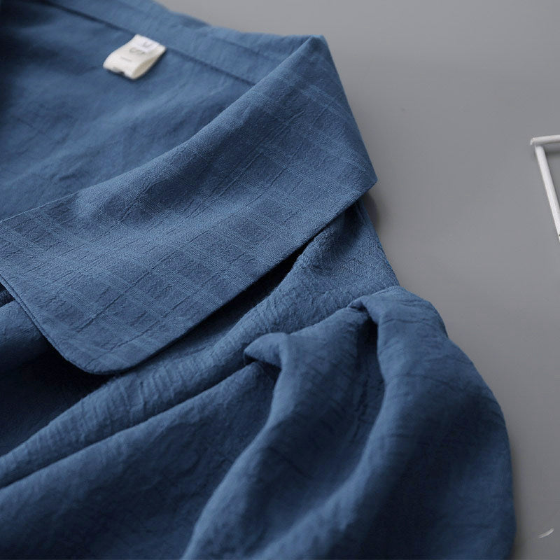 LAPEL BUBBLE SLEEVE TEXTURED BLOUSE FOR WORK