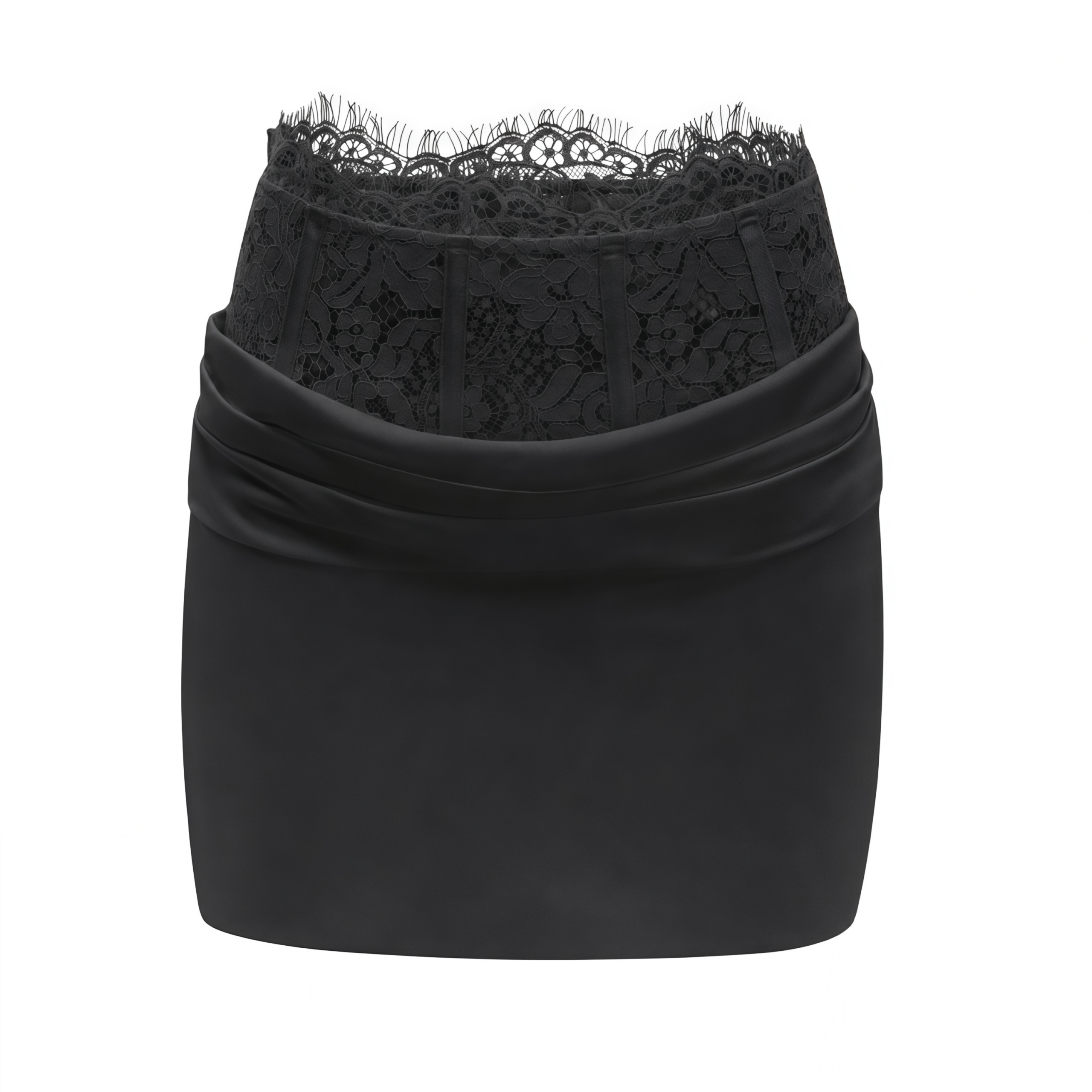 SiosiBlackRuchedTop_SkirtSetwithLaceTrim_2_c0440865-5b6d-49cb-b3e2-000b605d66cc BLACK SATIN CORSET CROP TOP & RUCHED MINI SKIRT SET