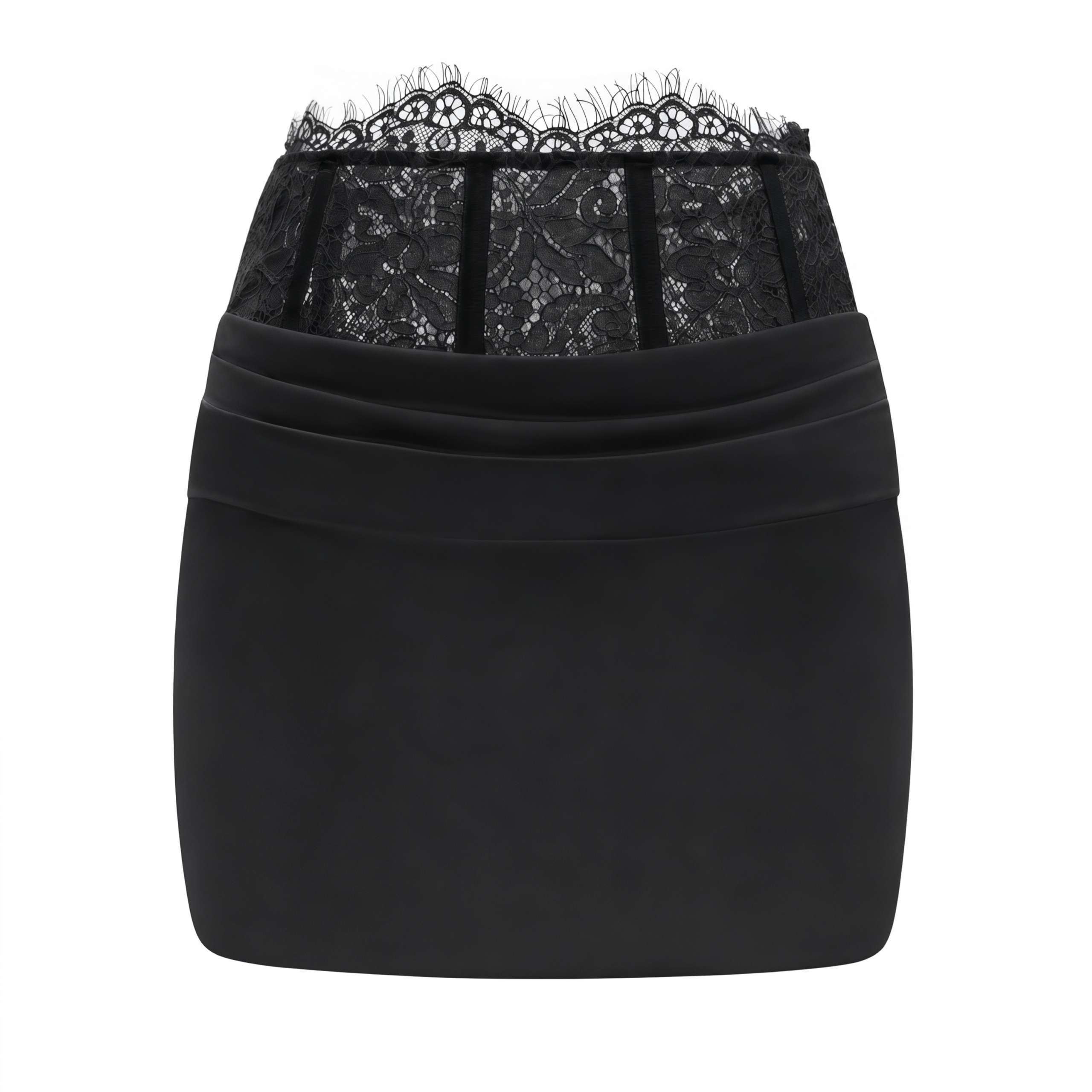 SiosiBlackRuchedTop_SkirtSetwithLaceTrim_3_67dee326-b0a4-48ed-9186-77983e9909f9 BLACK SATIN CORSET CROP TOP & RUCHED MINI SKIRT SET