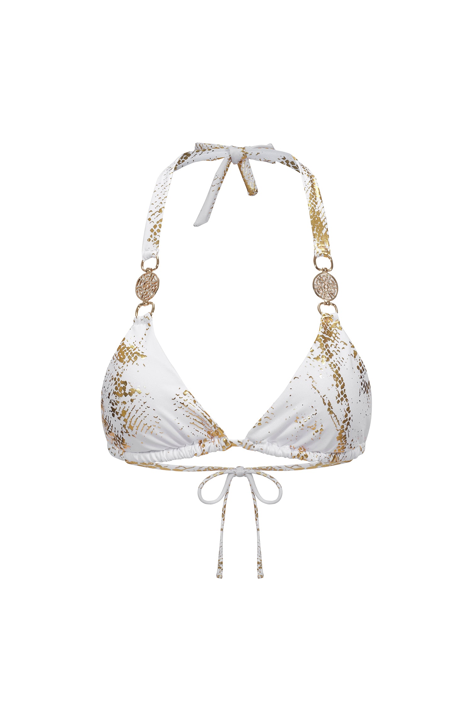 Y250201578-White RINA HALTER NECK BIKINI – GOLD STAMP, SUMMER