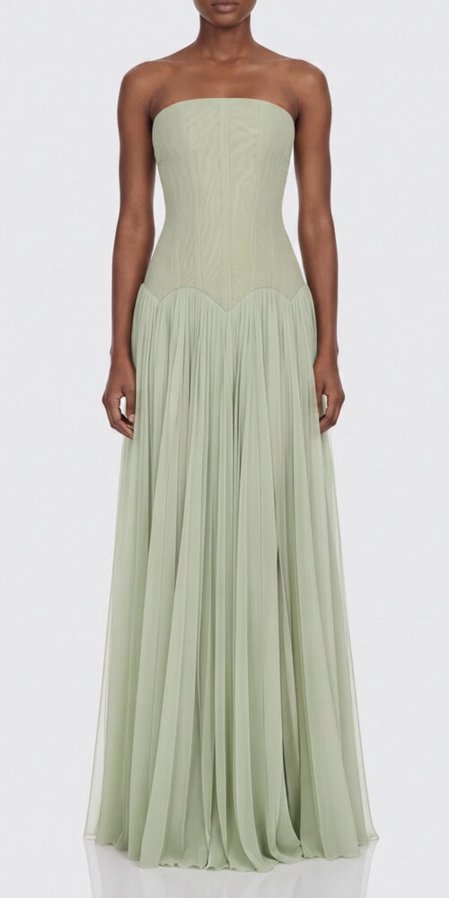 a00107c81479b89d STRAPLESS CORSET PLEATED CHIFFON MAXI GOWN