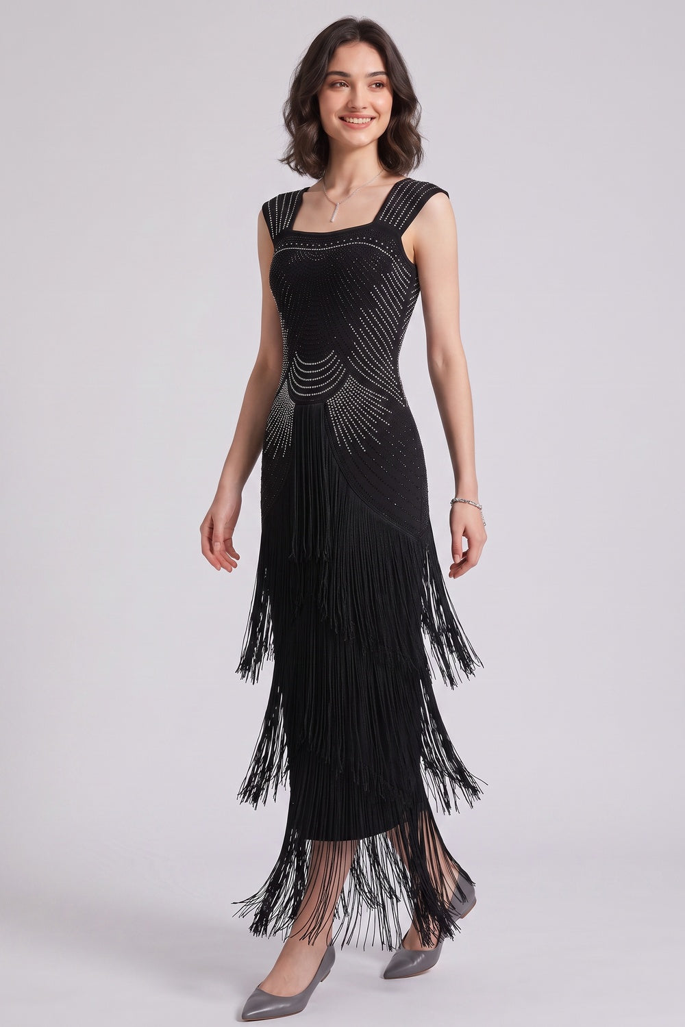 a01287452cf4e983 BLACK ART DECO BEADED SHEATH COCKTAIL DRESS FRINGE