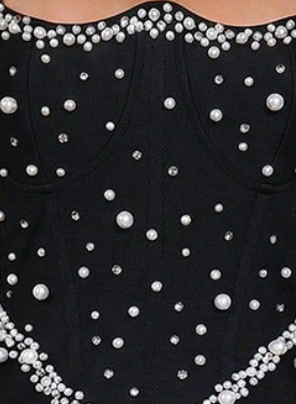 a131a918ba7c367793f000695e91a50e BLACK BODYCON DRESS WITH PEARLS, HEAVY STRETCH KNIT, COCKTAIL
