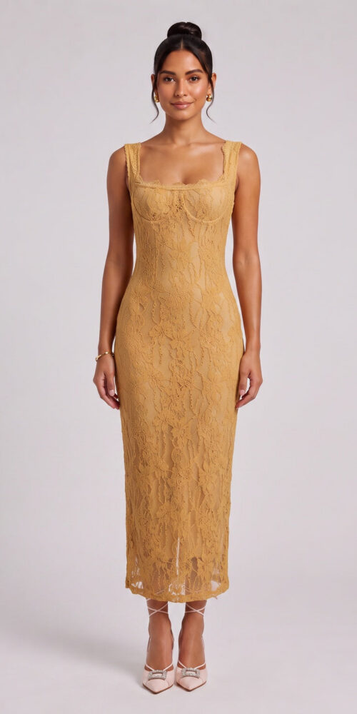 a14e9761035114df MUSTARD YELLOW LACE SHEATH DRESS FOR WEDDING GUEST