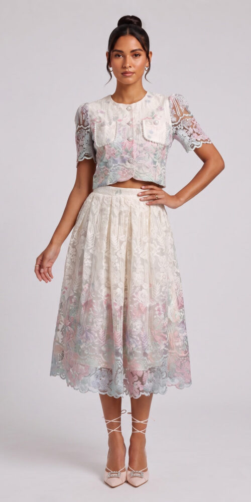 a18c84effa2a33d1 FLORAL LACE 2PC SET – CROPPED JACKET & MIDI SKIRT
