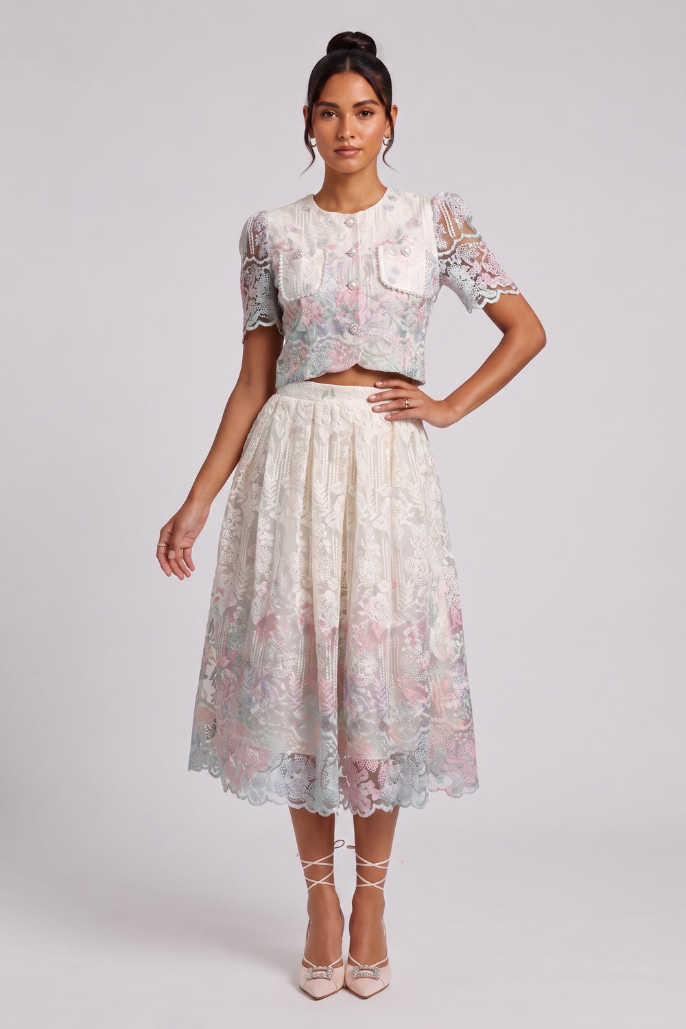 a18c84effa2a33d1 FLORAL LACE 2PC SET – CROPPED JACKET & MIDI SKIRT