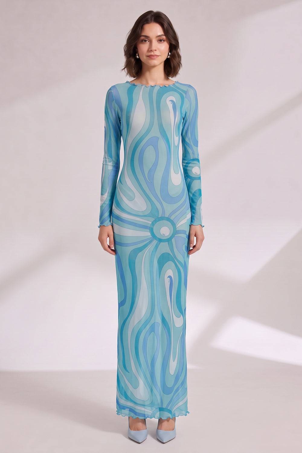a234fb359932b801 BLUE SCALLOPED WAVE MAXI DRESS, BOHO BEACH PARTY