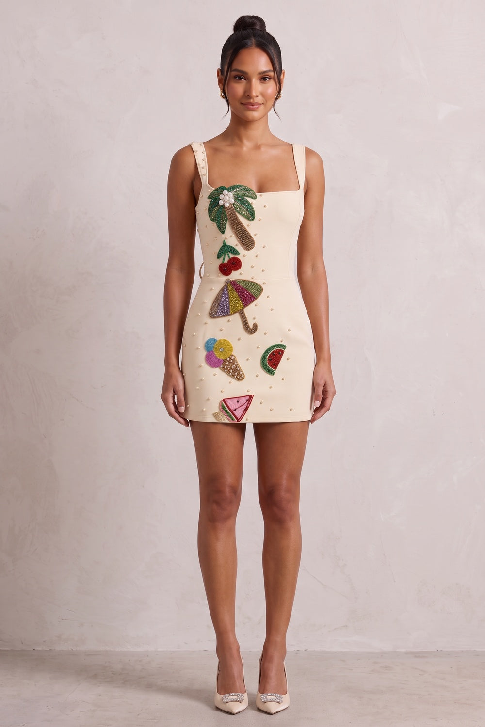 PALE YELLOW LACE-UP BACK MINI DRESS
