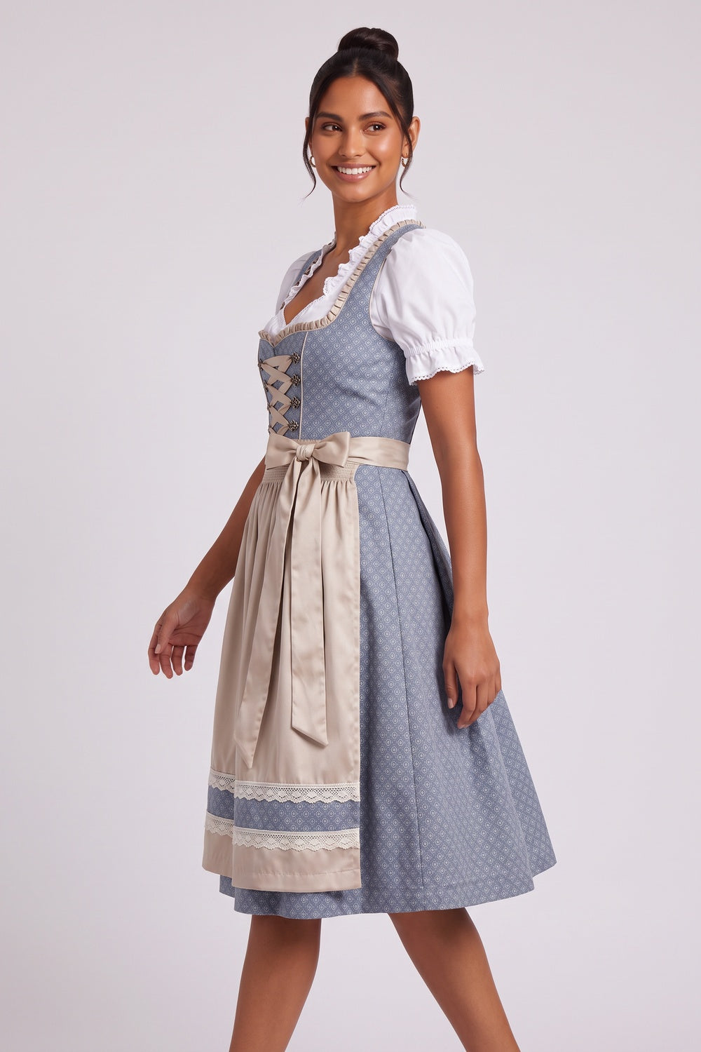 a29e99626d1d3d5a DUSTY BLUE JACQUARD FIT-AND-FLARE DIRNDL DRESS SET
