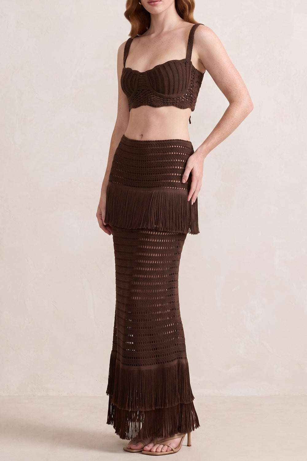a2b3f6b57e3a9f14 CROCHET FRINGE 2PC SET: CAMI CROP TOP & MERMAID MAXI SKIRT