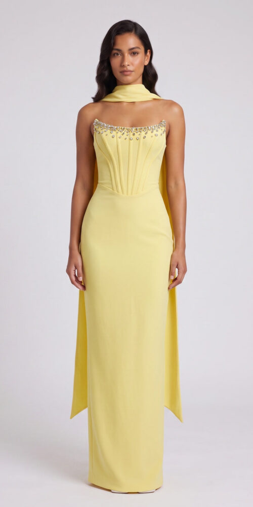 YELLOW HALTER MAXI DRESS OPEN BACK BOW DETAIL