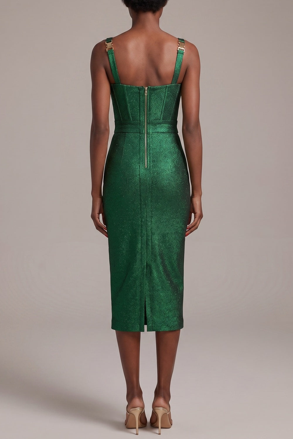 GLITTER CORSET MIDI PENCIL DRESS, ADJUSTABLE STRAP, EVENING