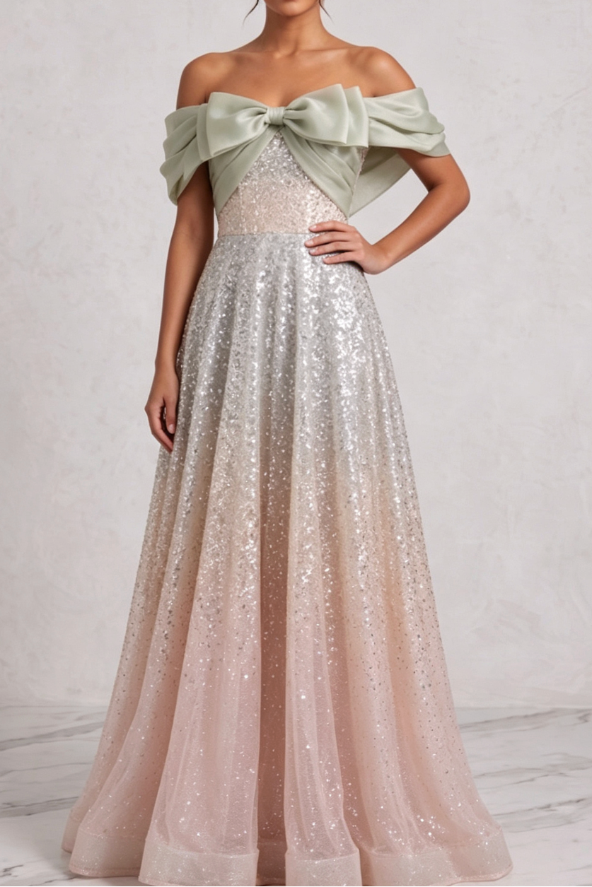 a550e753a2dce960768ff47e14b06bf6 SILVER SEQUIN TULLE A-LINE EVENING GOWN