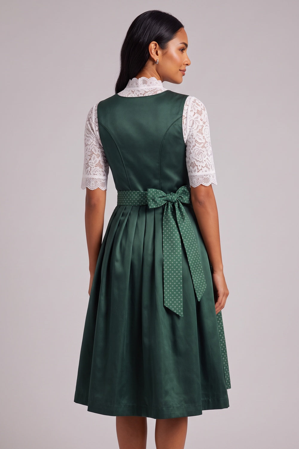 a5d20510e20a33a8 DARK GREEN SATIN DIRNDL SET – FIT & FLARE WEDDING OUTFIT