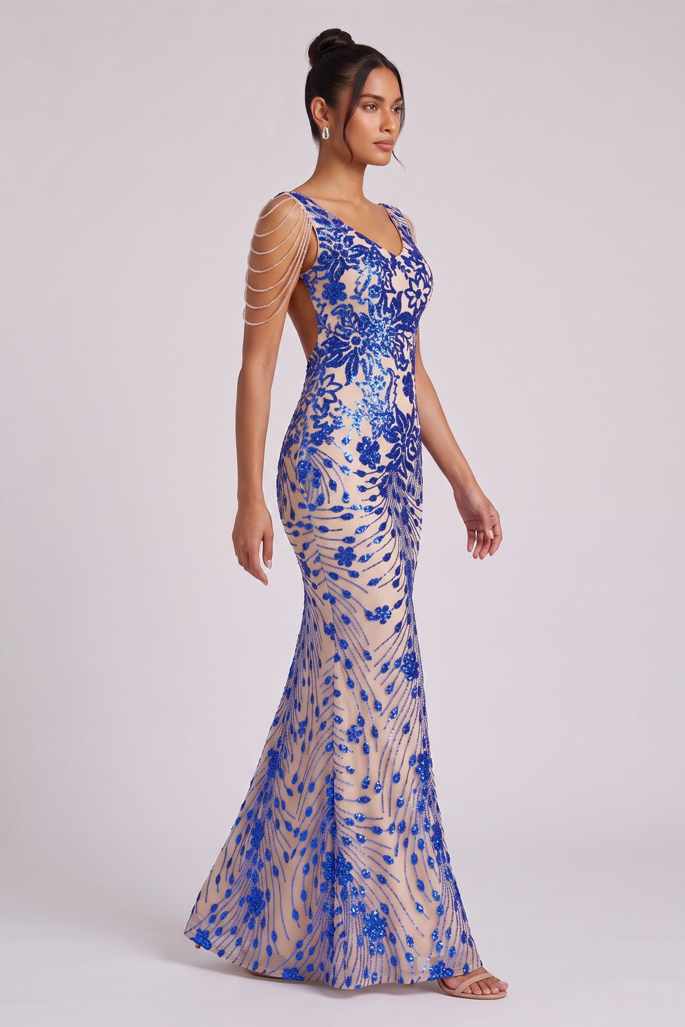 a6cd7c34343d2839 ROYAL BLUE SEQUIN EMBROIDERED MAXI EVENING GOWN
