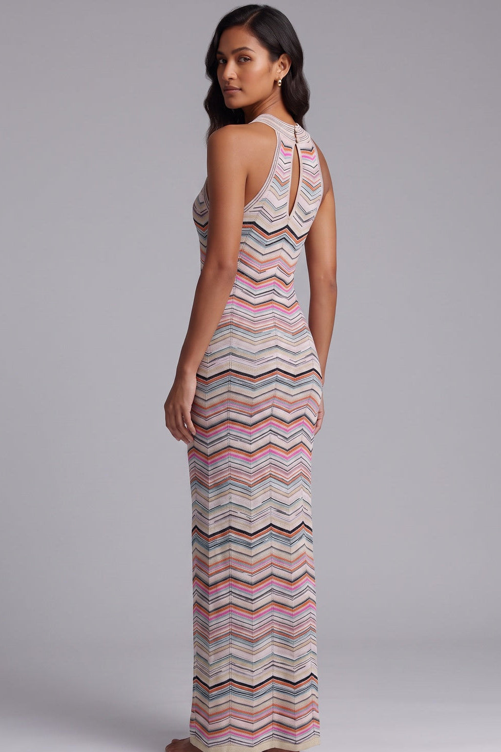 a71d5059ae2c34b7 VIBRANT CHEVRON HALTER MAXI DRESS FOR SUMMER