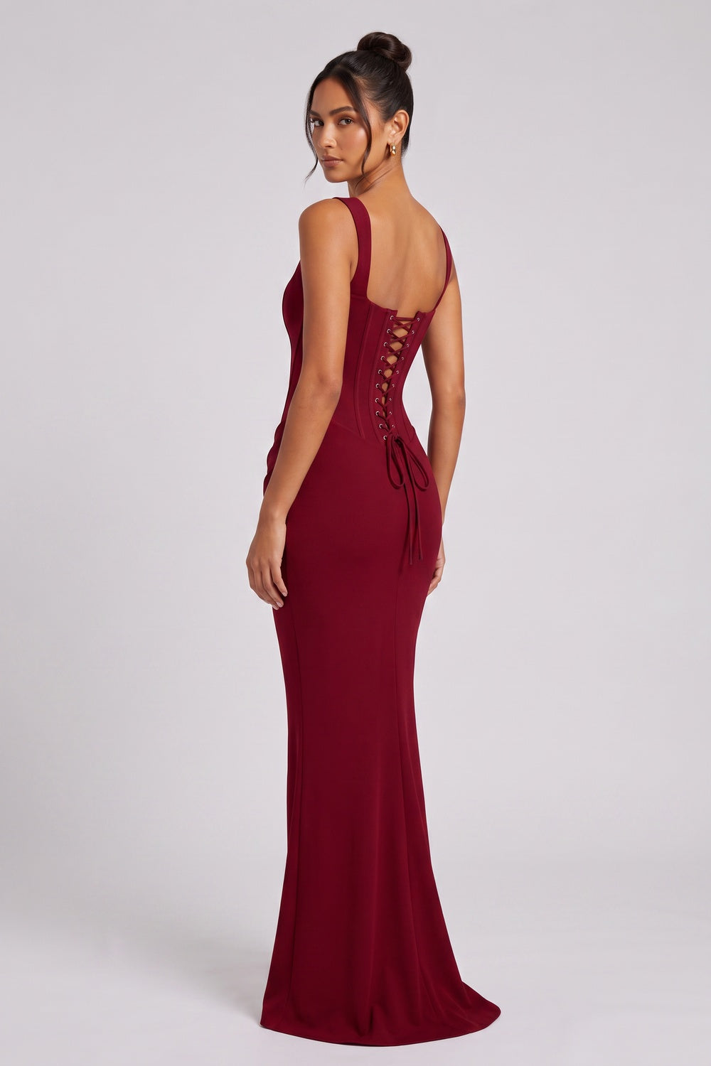 a72255b43c86b248 BURGUNDY CREPE MERMAID EVENING GOWN