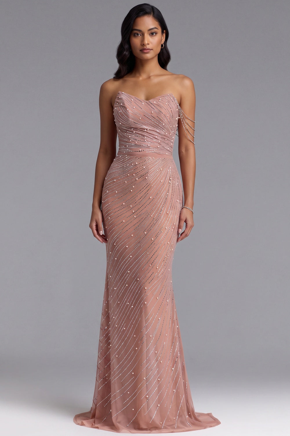 a733f7ab86b8021f DUSTY PINK BEADED MERMAID COLD SHOULDER EVENING GOWN