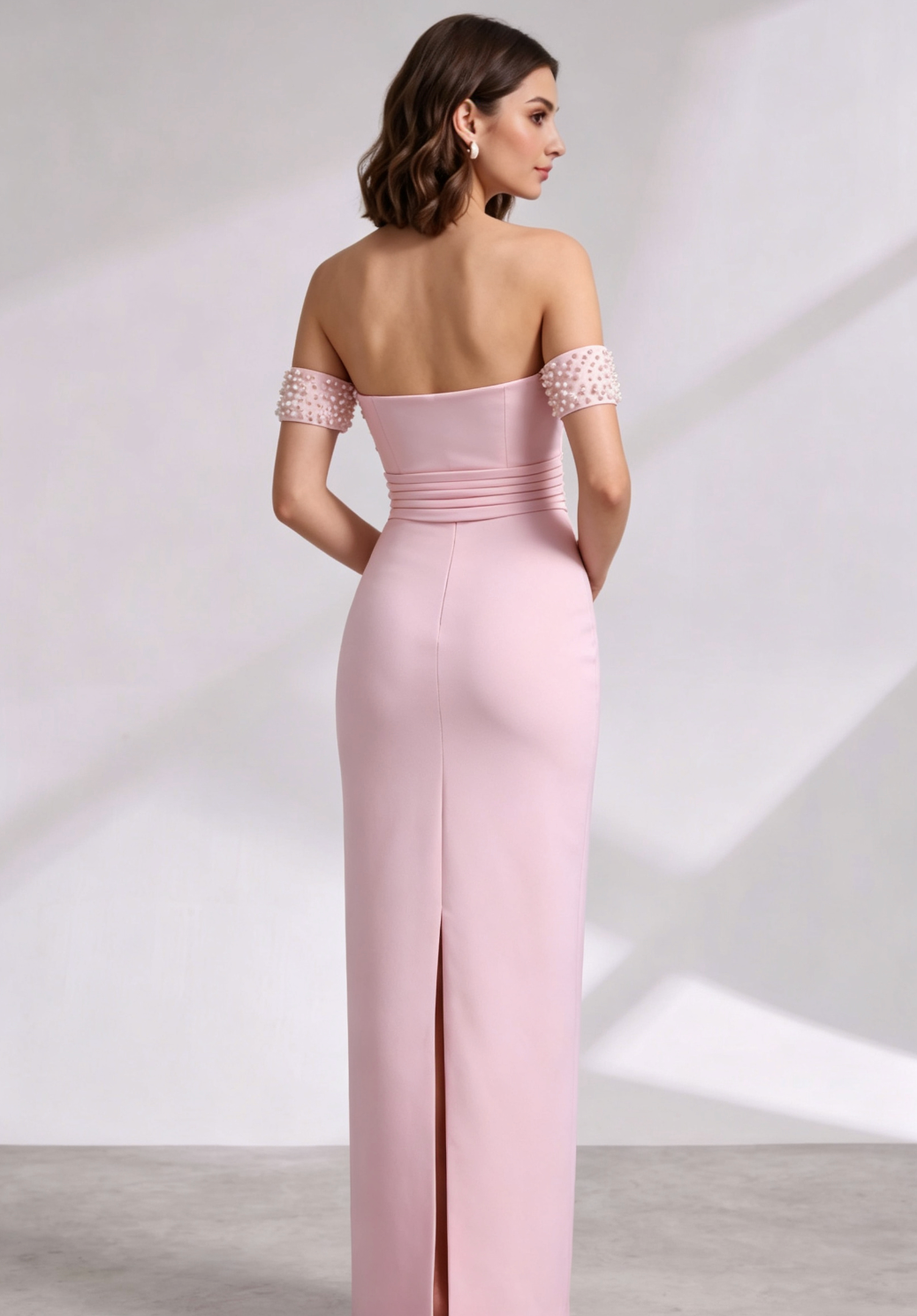 a804bad8776abb155b4491db5eab0667 LIGHT PINK PEARL SHEATH DRESS | STRUCTURED CREPE COCKTAIL