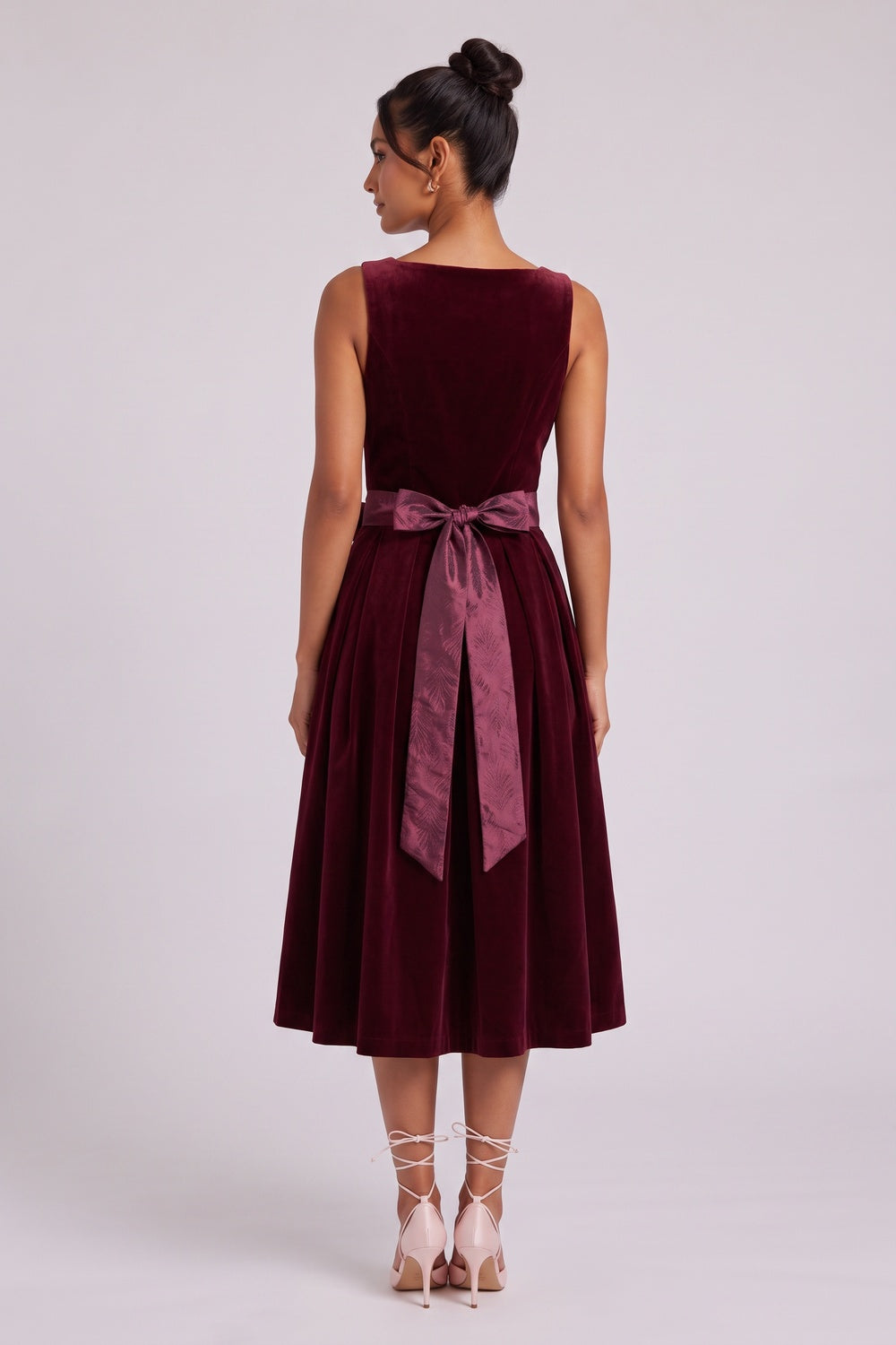 a8e9929e55e6a5f3 BURGUNDY VELVET A-LINE DIRNDL DRESS W/ APRON