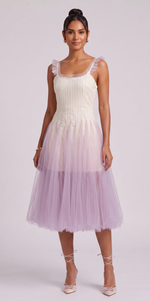 a9038a5a9929a63e GRADIENT TULLE MIDI DRESS RUFFLE STRAPS WEDDING GUEST