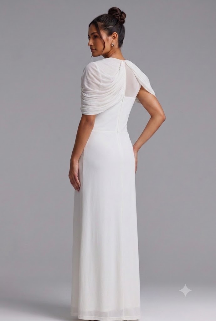 a980edb9-1aeb-47ad-a230-2cd9cbc7eef8 WHITE COLD SHOULDER DRAPED MAXI DRESS FOR WOMEN