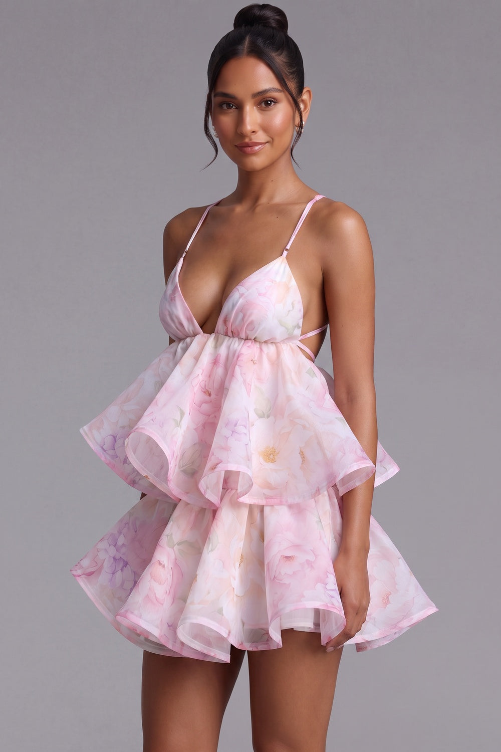 aa5184b3fef980a6 LIGHT PINK ORGANZA FLORAL A-LINE BABYDOLL MINI DRESS