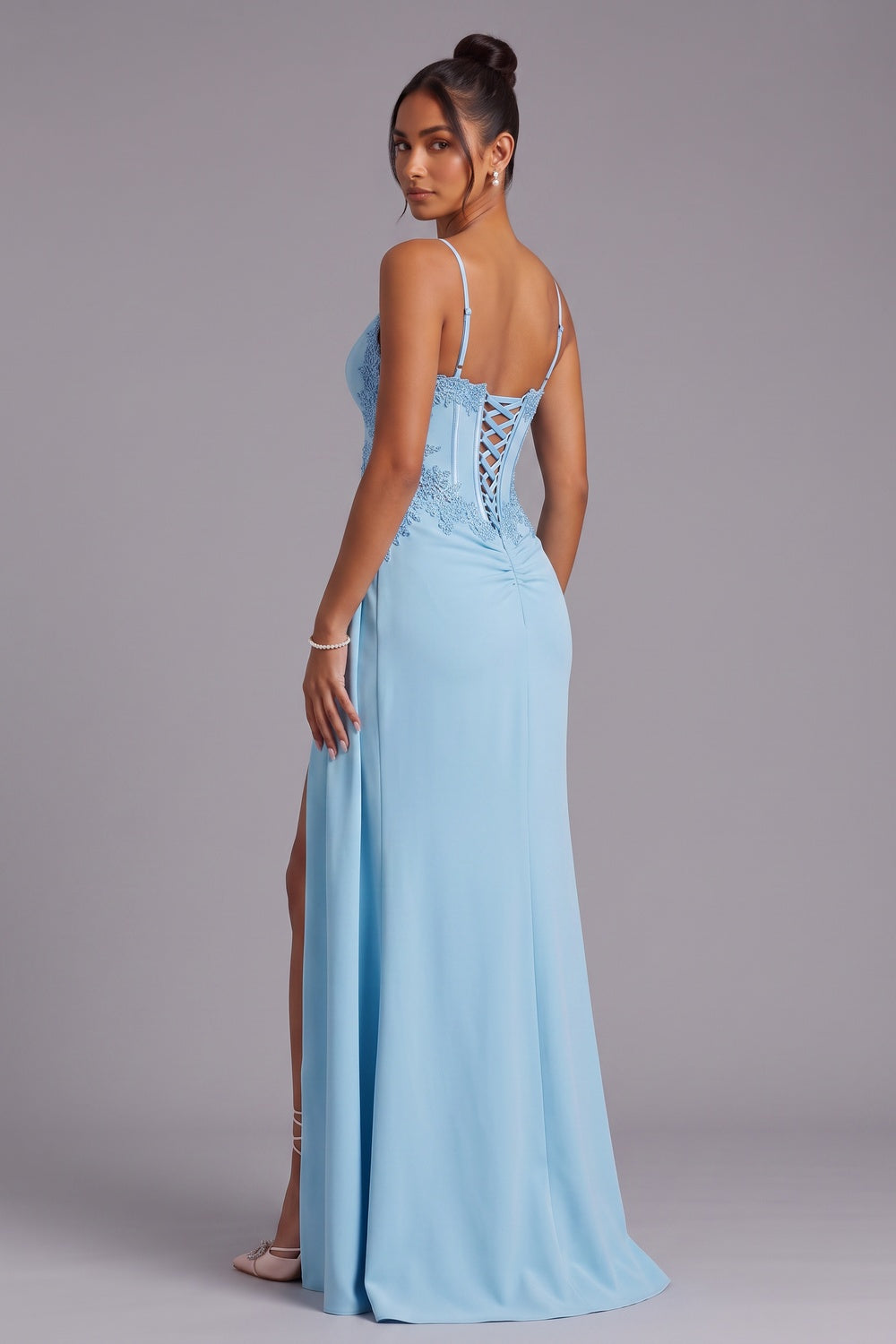 aa8b90ef94bf8778 LIGHT BLUE LACE-UP BACK MAXI EVENING GOWN