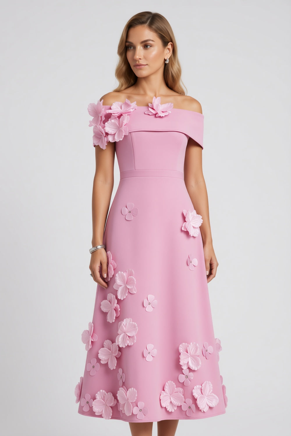 aa9c4d14e4b9b2cc LIGHT PINK MATTE A-LINE FLARE EVENING DRESS