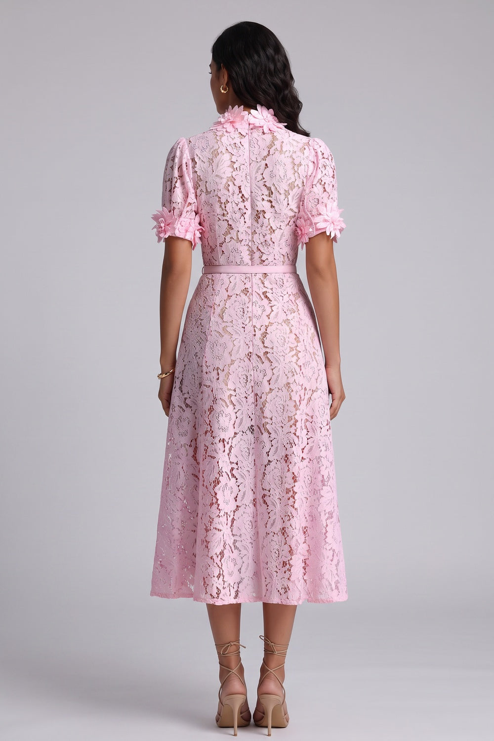 aba0ac6faedd2d3f PINK FLORAL LACE A-LINE MIDI DRESS FOR WEDDING GUEST