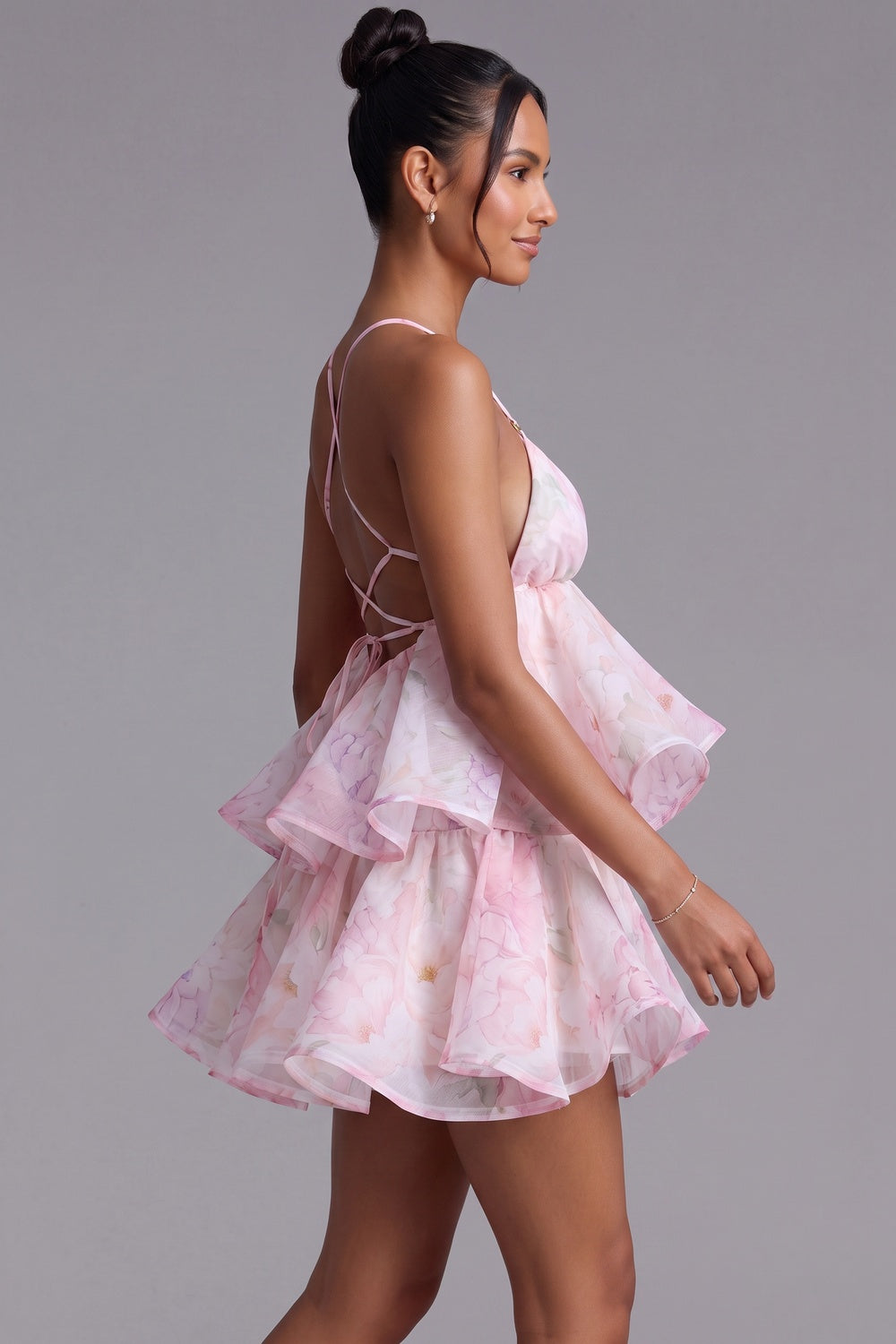 abfa351cac5d7230 LIGHT PINK ORGANZA FLORAL A-LINE BABYDOLL MINI DRESS