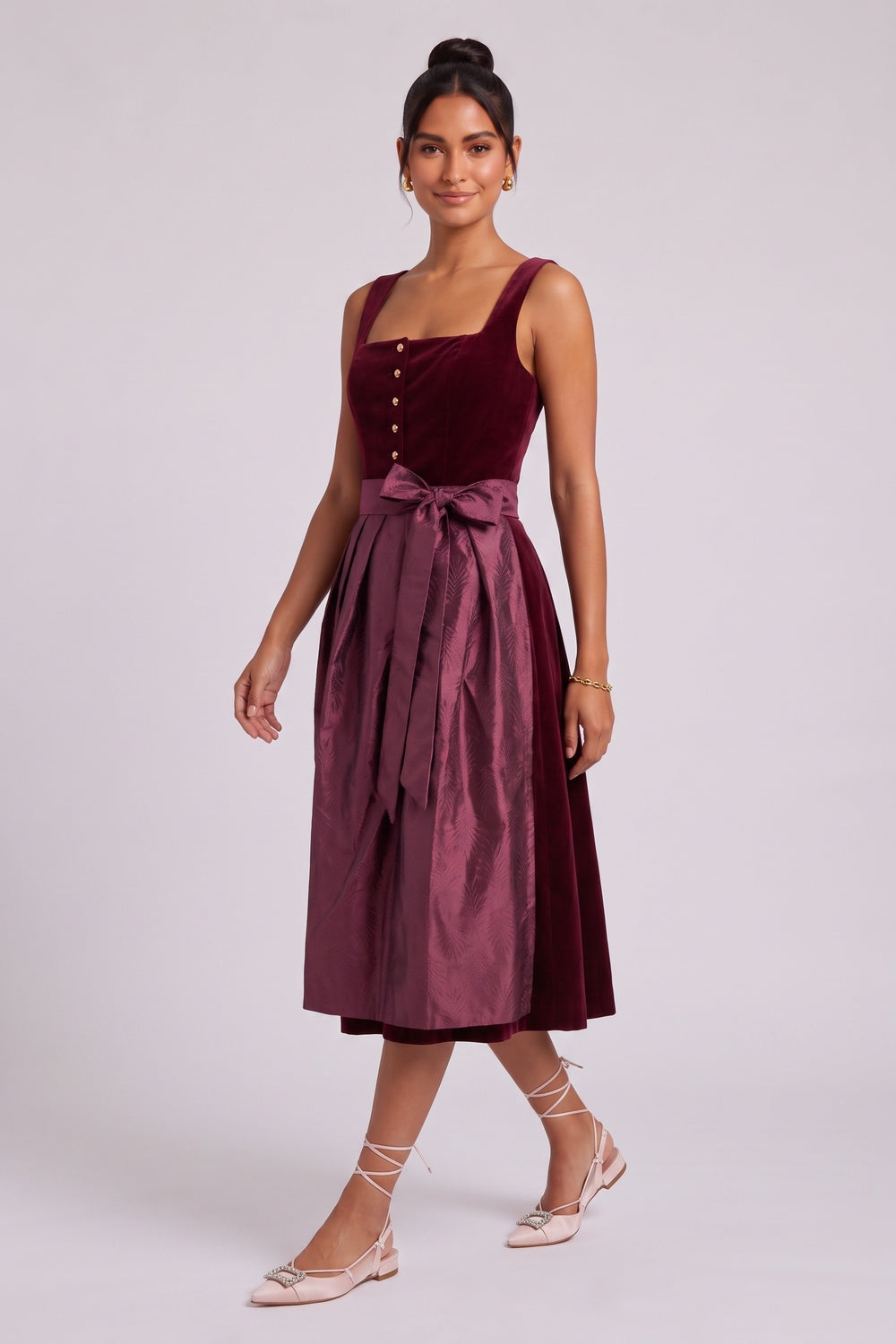 acbff5597b5f61f3 BURGUNDY VELVET A-LINE DIRNDL DRESS W/ APRON
