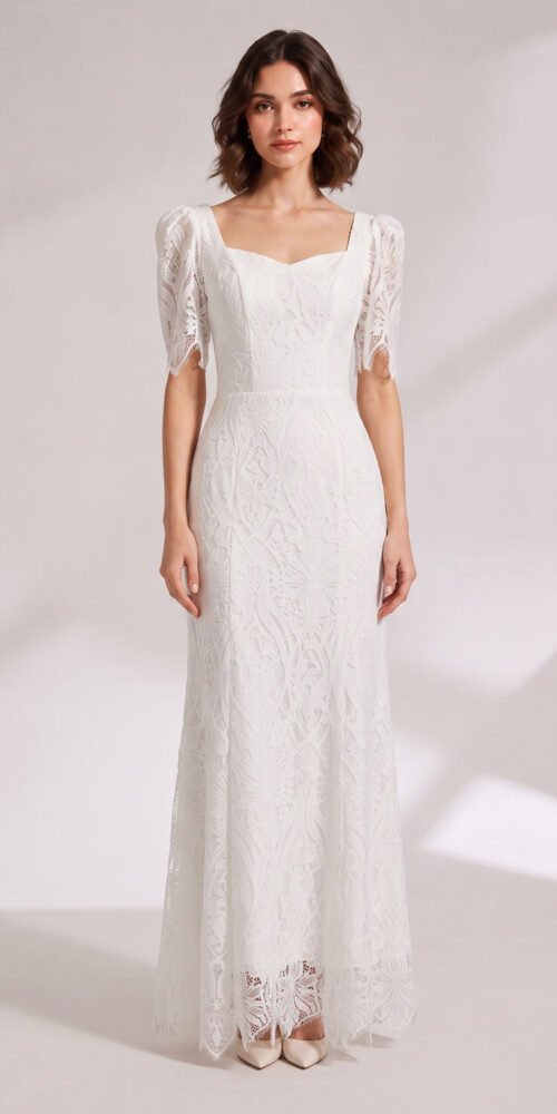 ad3d3491bf881826 WHITE LACE MAXI DRESS PUFF SLEEVE WEDDING GUEST