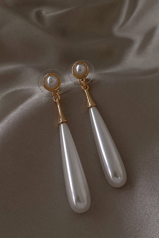 adf369c67676e2385a1df4f0807416f2 PEARL TEARDROP LONG DROP EARRINGS FOR WOMEN GOLD