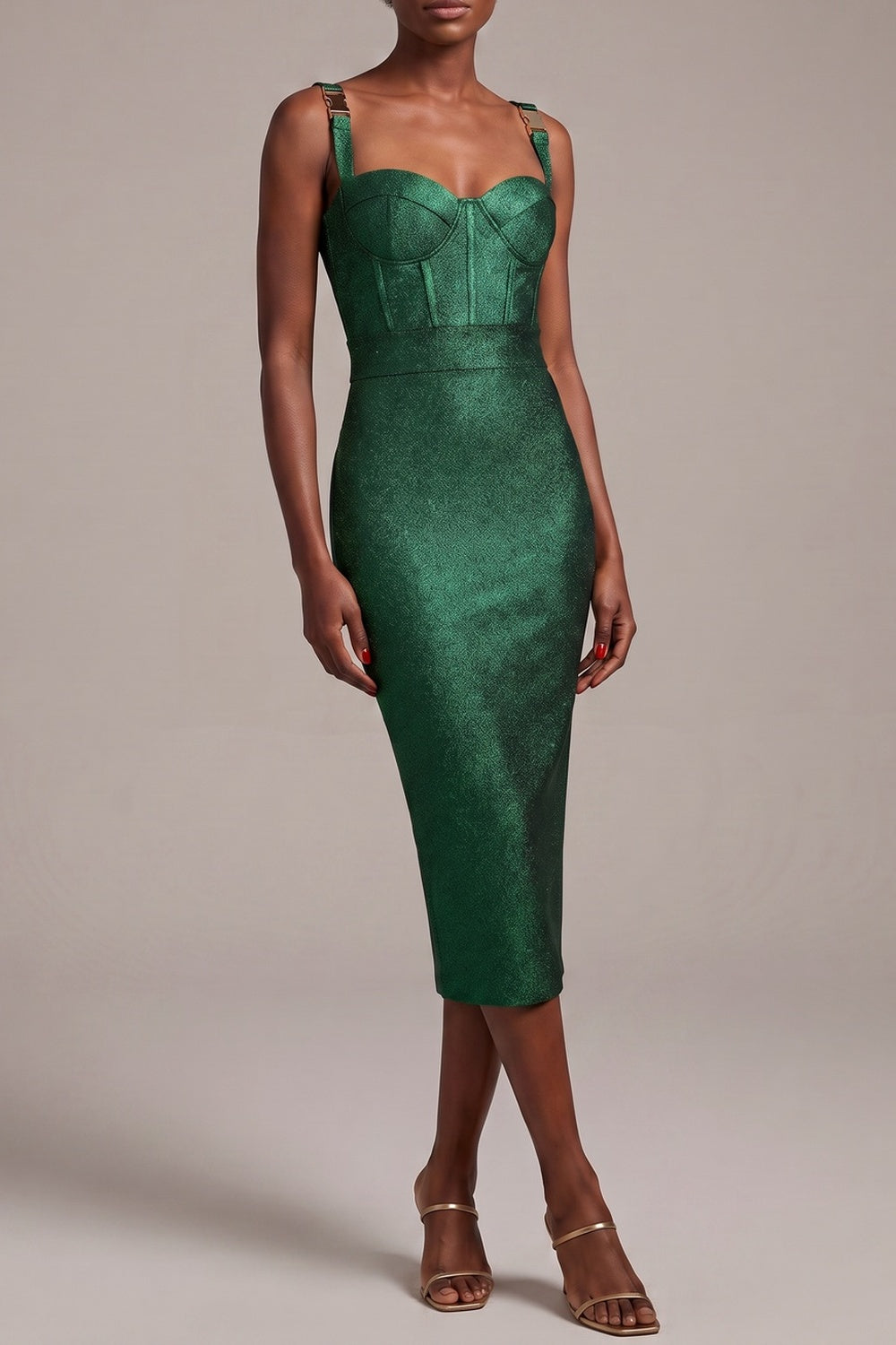 GLITTER CORSET MIDI PENCIL DRESS, ADJUSTABLE STRAP, EVENING