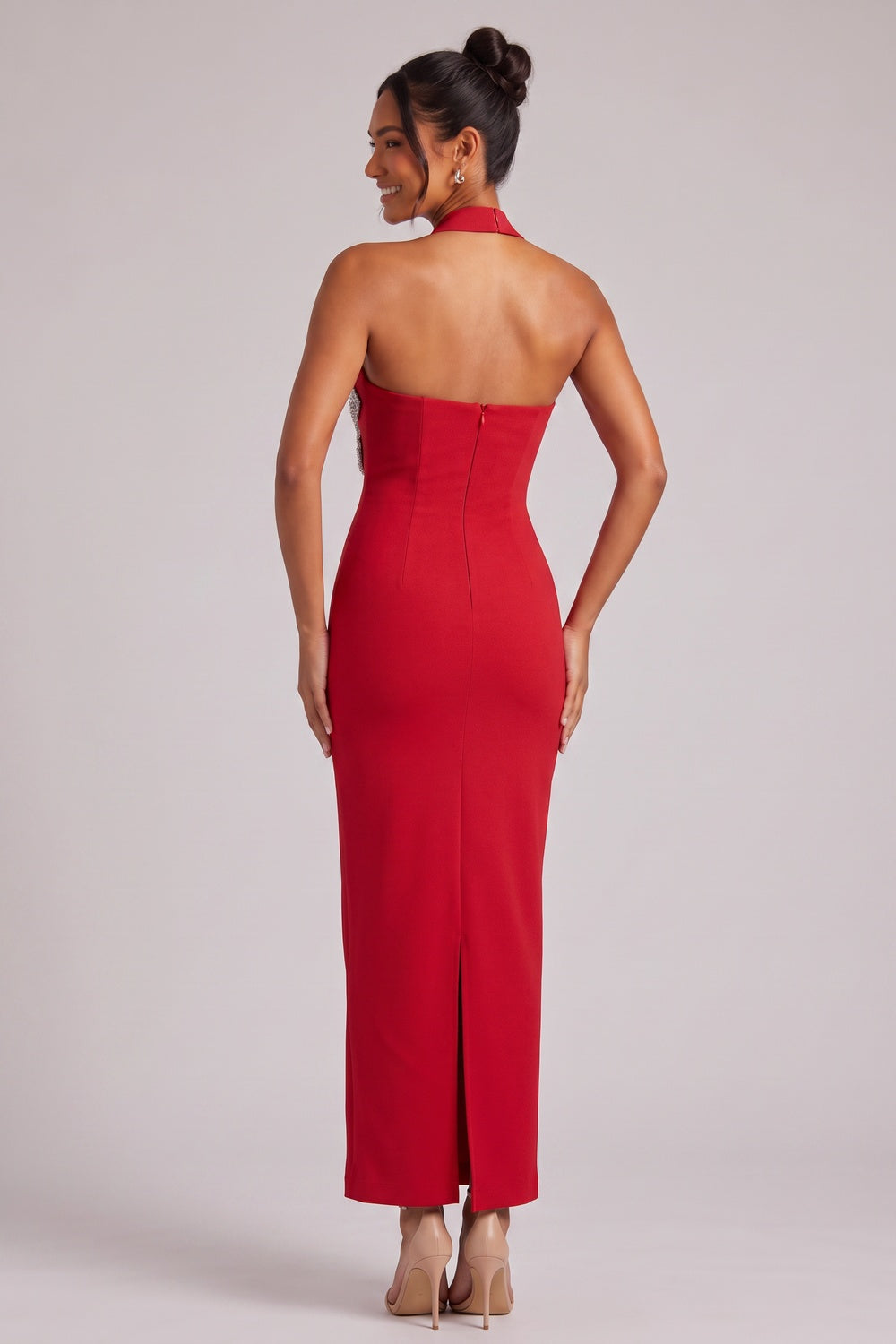 b0c9afc072cadc3f RED HALTER MAXI DRESS SILVER FLORAL PARTY