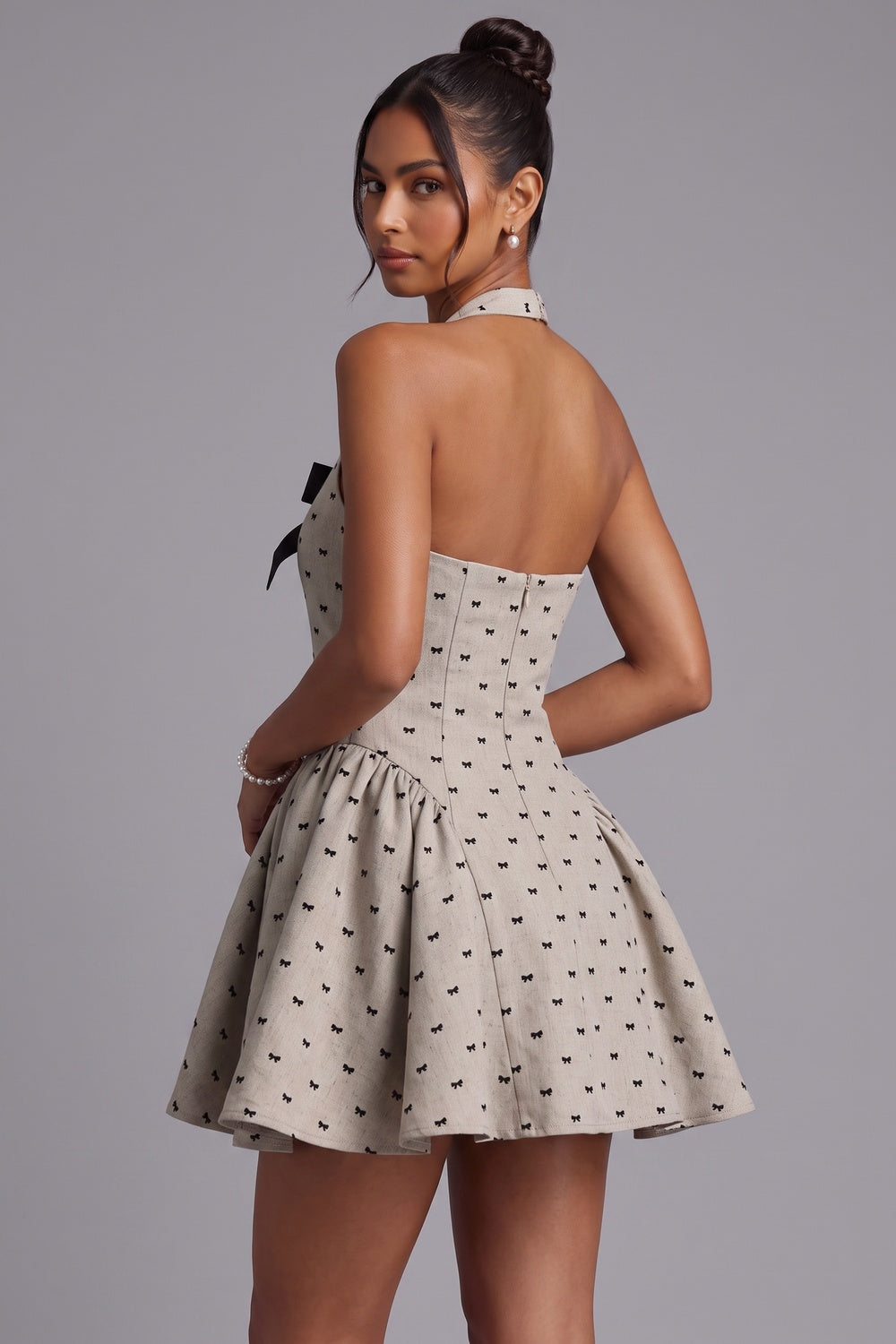 b0e3794b914085dc HALTER BOW PRINT MINI DRESS FOR PARTY